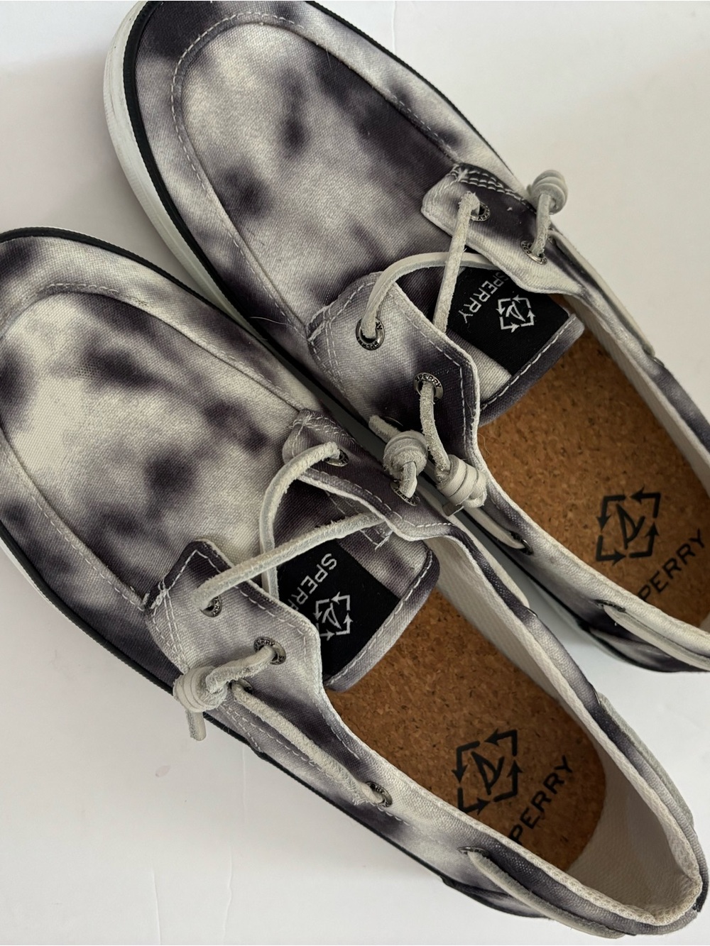 Sperry Tie-Dye Canvas Boat Shoes in Black & White